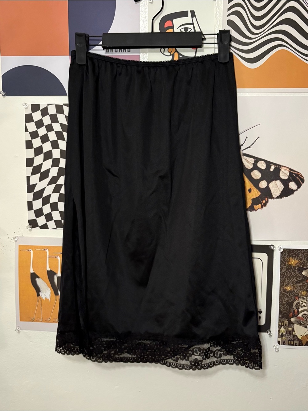 Black Lace Slip Skirt Large 23” Side Slit